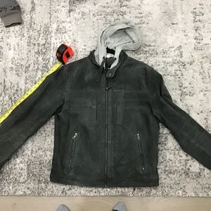 Mens Danier greyish- blue Suede Leather spring hooded jacket